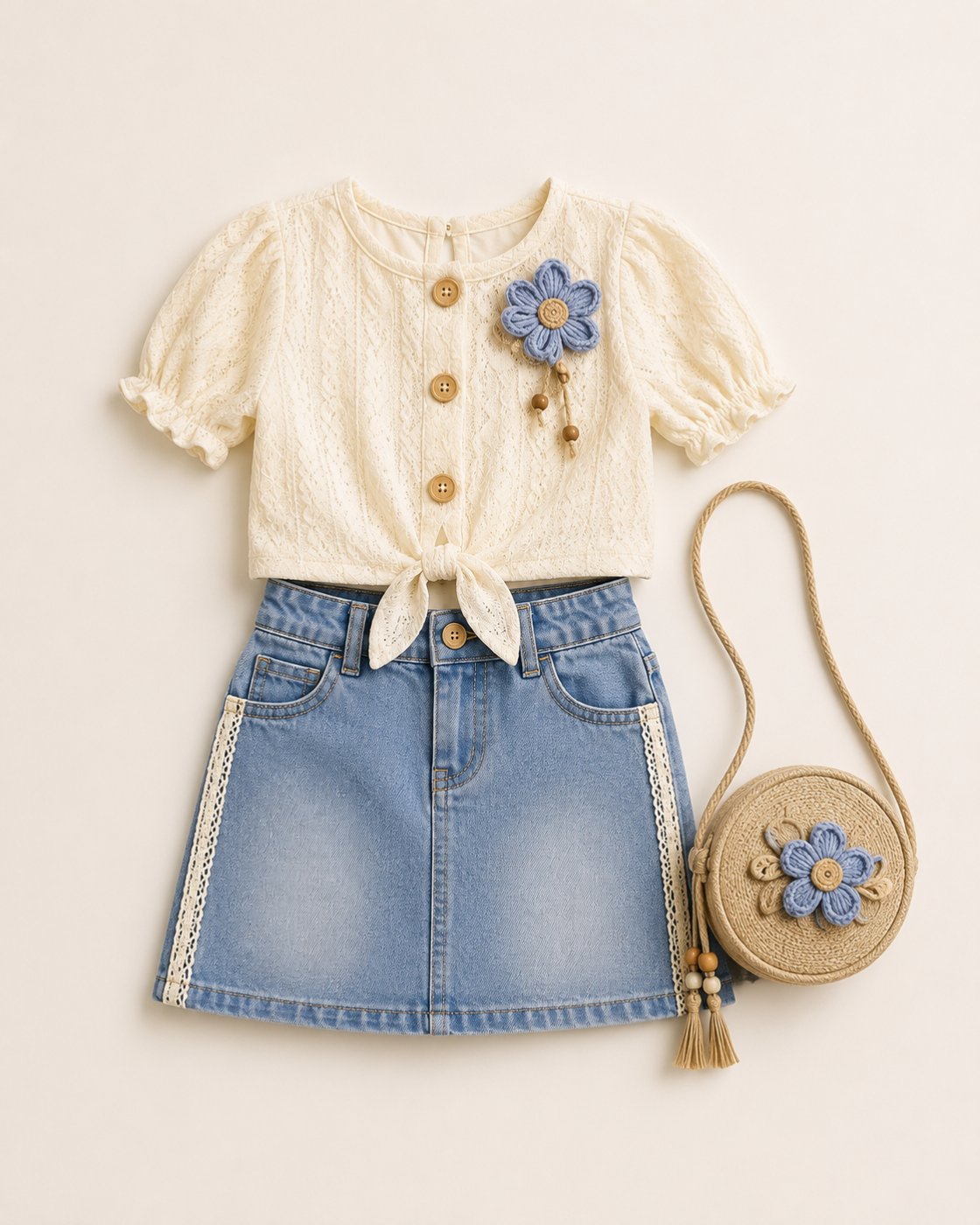A charming girls’ outfit that combines elegance with everyday comfort.