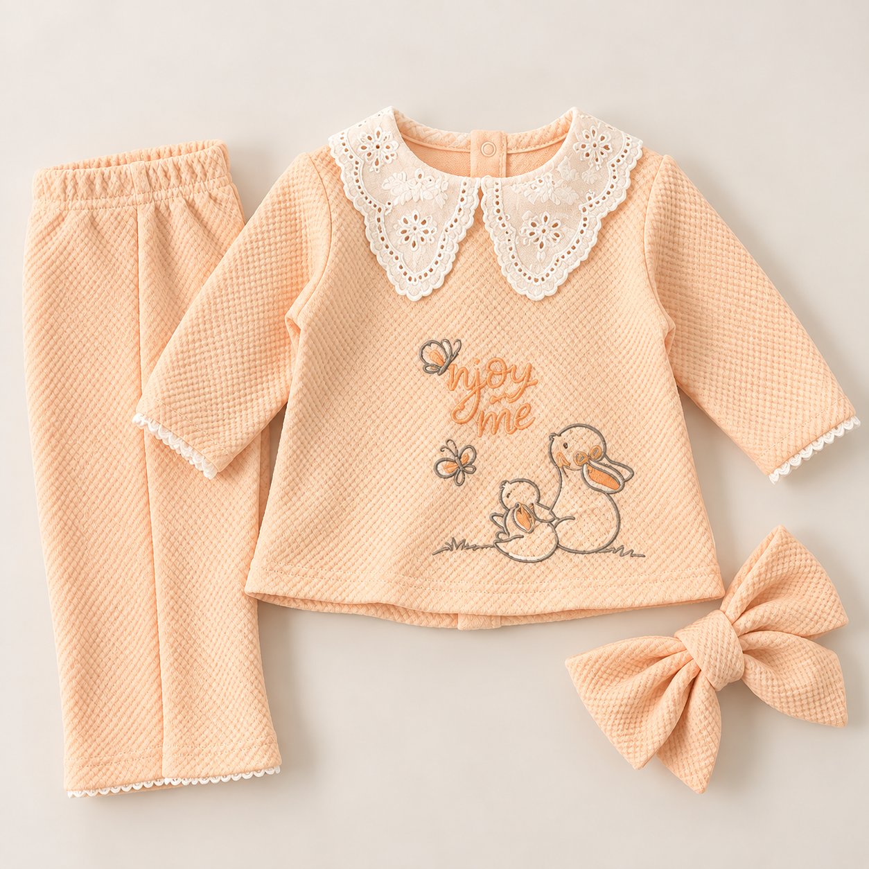 Girls’ 3-Piece Pajama Set – Peach Pink