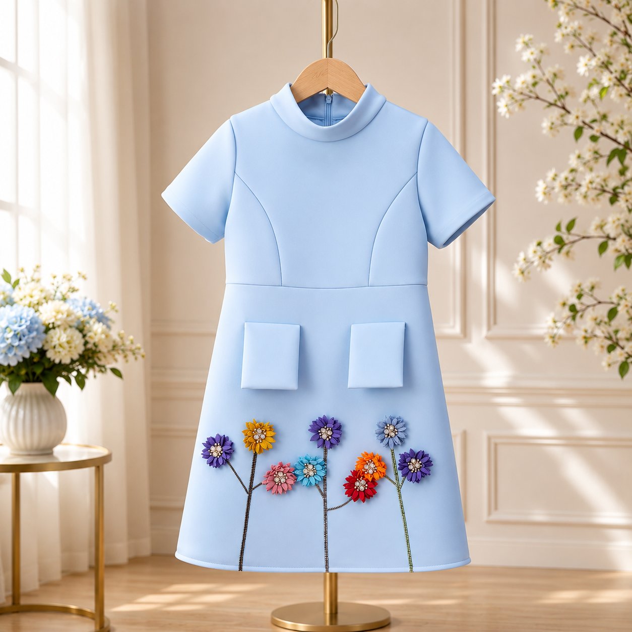 Elegant light blue girls’ dress