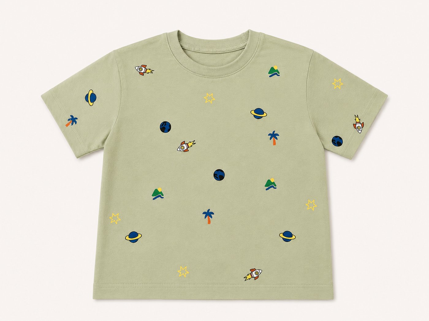 A kids’ T-shirt featuring fun space-inspired prints