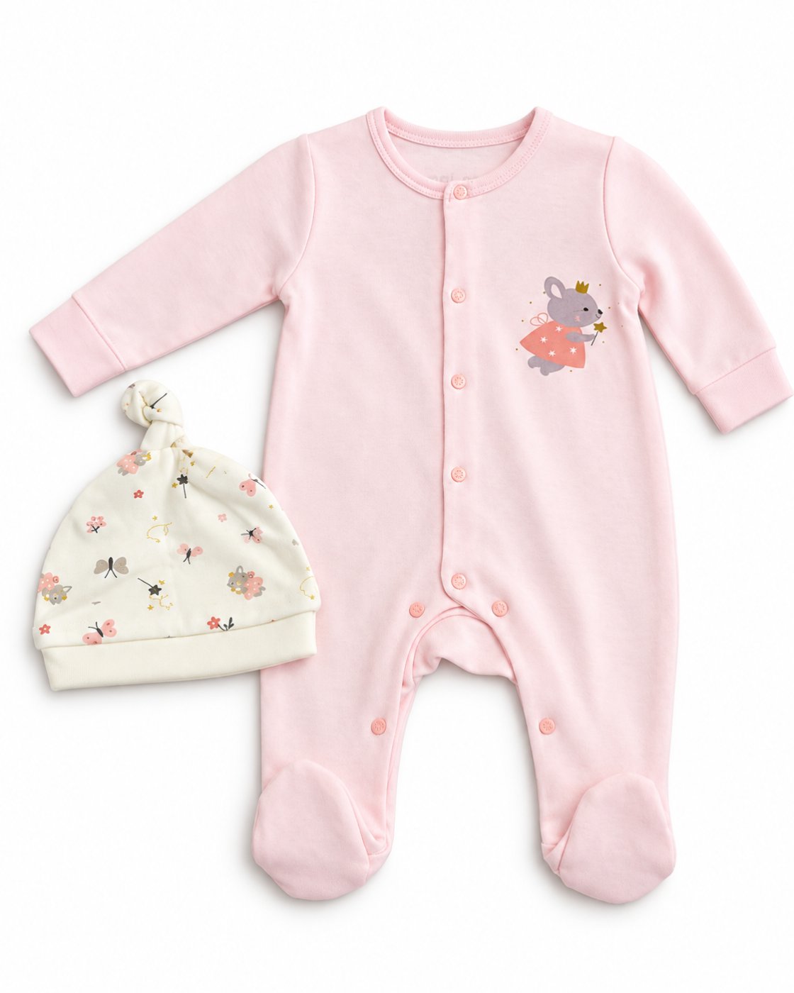 Baby Girl Footed Romper & Hat Set