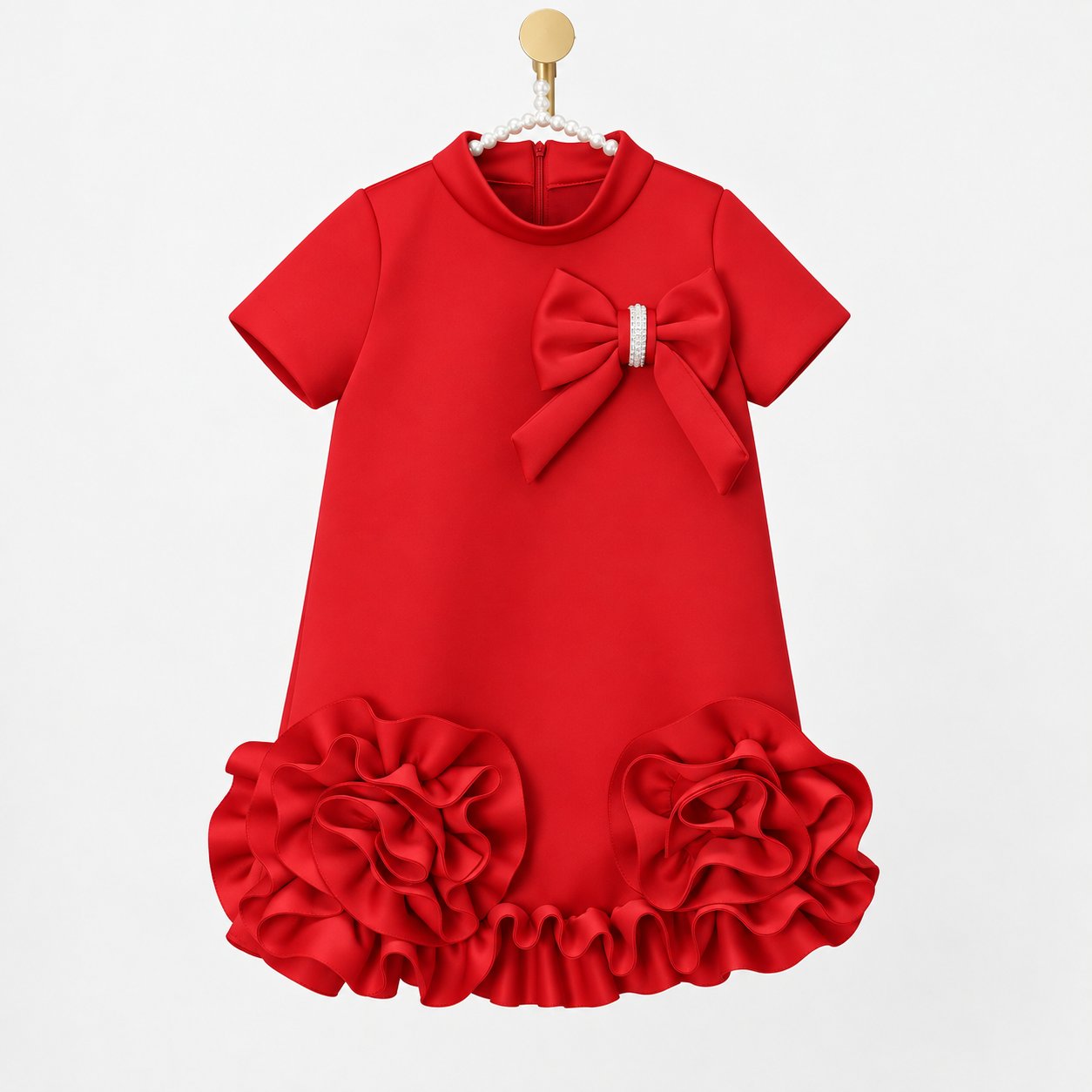 Girls’ Elegant Bow & Ruffle Dress